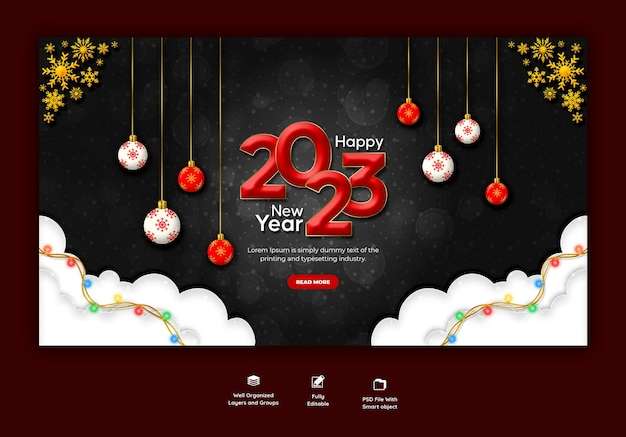 Mẫu thiết kế Chúc mừng năm mới 2023 và mẫu biểu ngữ web giáng sinh vui vẻ