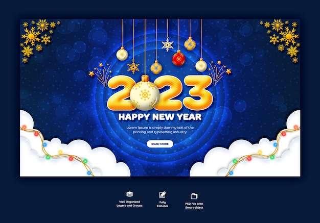 Mẫu thiết kế Chúc mừng năm mới 2023 và mẫu biểu ngữ web giáng sinh vui vẻ