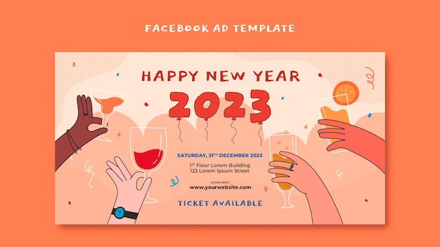 Mẫu thiết kế Mẫu facebook năm mới 2023 vẽ tay