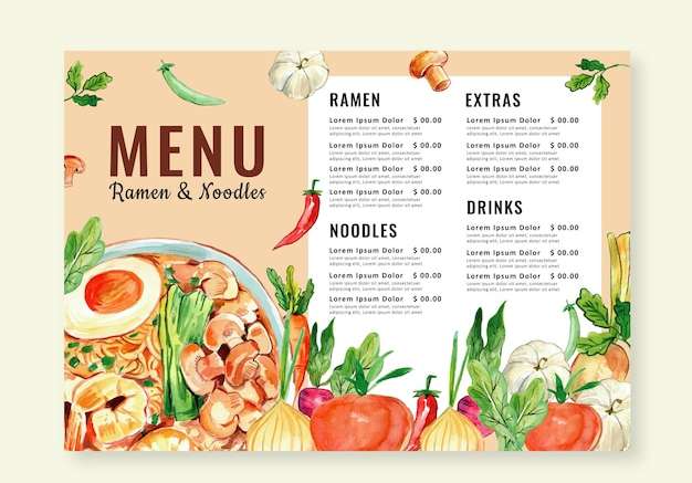 Mẫu thiết kế Mẫu menu với hình minh họa màu nước