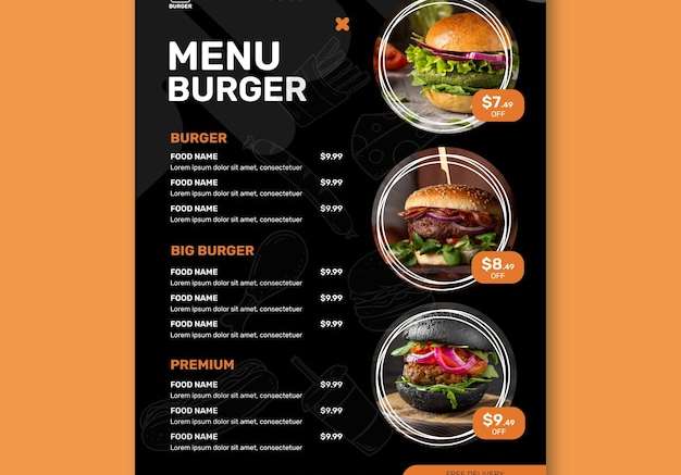 Mẫu thiết kế Mẫu thực đơn nhà hàng Burgers