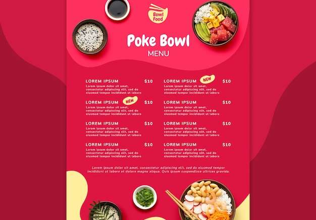 Mẫu thiết kế Mẫu thực đơn poke bowl ngon