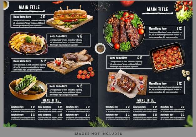 Mẫu thiết kế Một thực đơn cho một nhà hàng được mở cho menu.